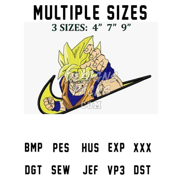 Super Saiyan Goku in Nike swoosh, 3 sizes, embroidery & print-ready formats