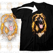 Black t-shirt with a watercolor style German Shepherd dog graphic.