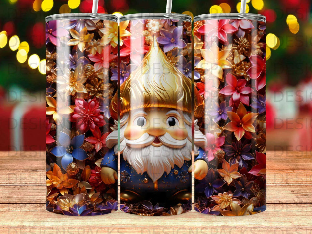 Golden Gnome Garden Tumbler Digital Wrap Design