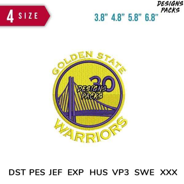 Golden State Warriors embroidery design with bridge and number 30, available in multiple sizes and formats