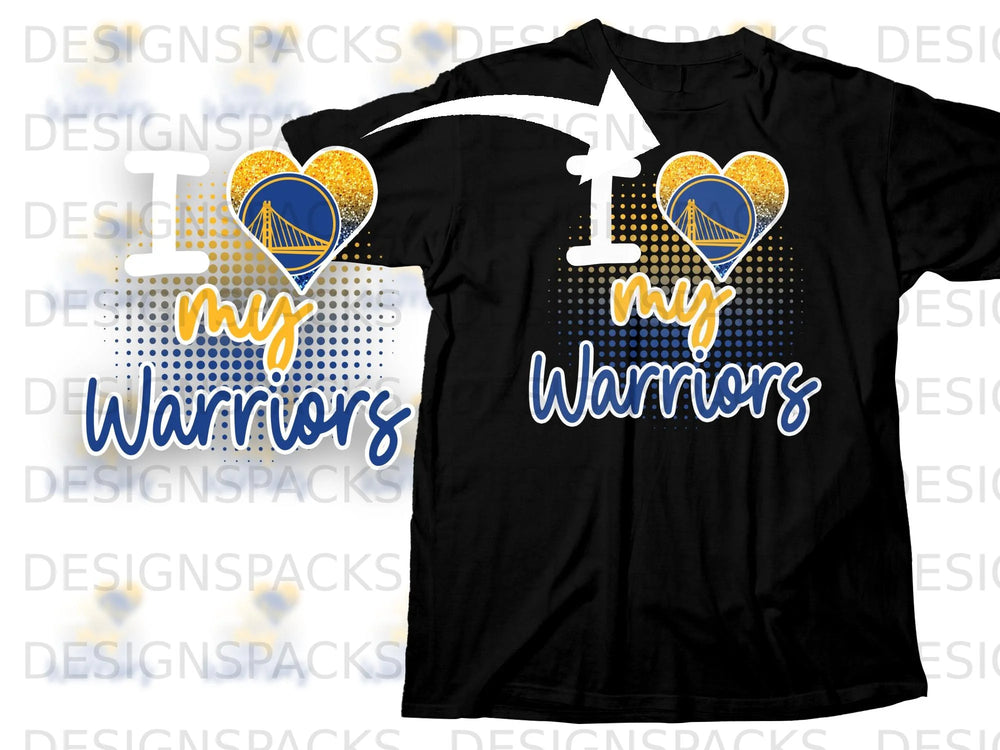 Black t-shirt with "I love my Warriors" graphic and Golden State Warriors logo.