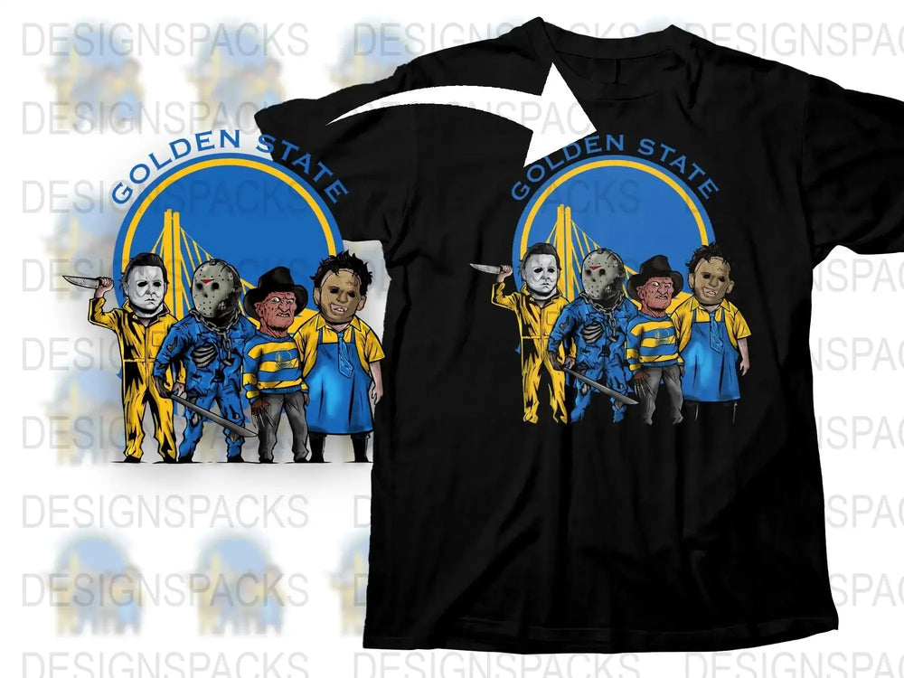 Golden State Warriors Themed Horror Characters T-Shirt, Unique Halloween Sports Fan Apparel