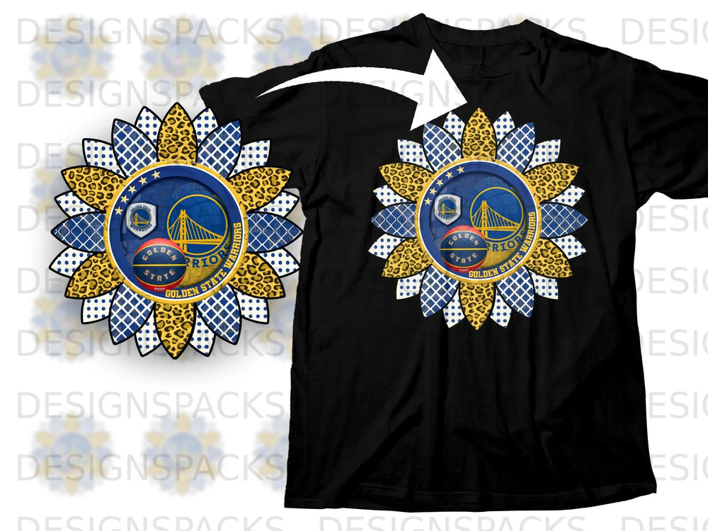 Black t-shirt with a Golden State Warriors logo sunflower design.
