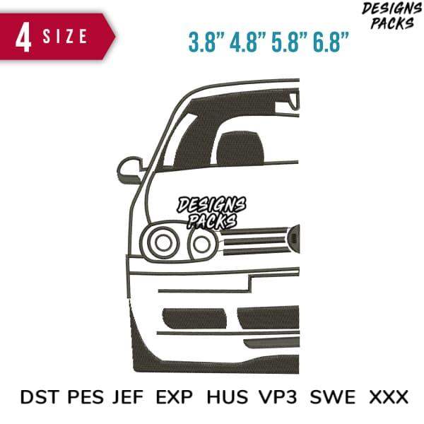 Car front embroidery design in 4 sizes, compatible with DST PES JEF formats for instant download