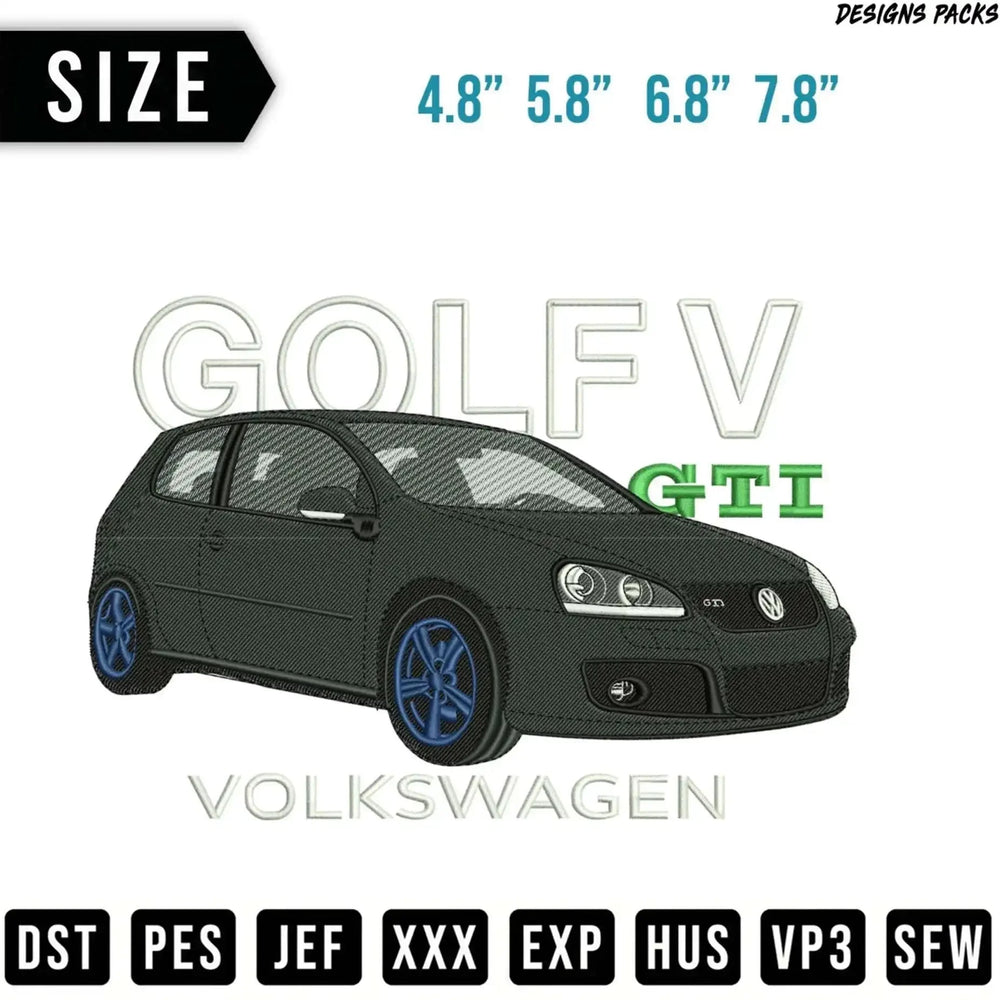 Golf V GTI Iconic Car Digital Embroidery Design