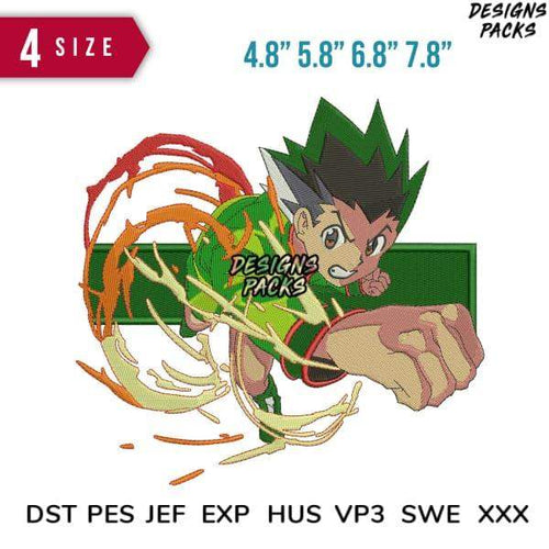 Anime character embroidery design in 4 sizes, compatible with DST PES JEF formats for machine stitching
