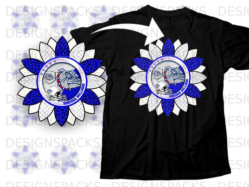 Black t-shirt with Gonzaga Bulldogs sunflower logo featuring a bulldog and football helmet.
