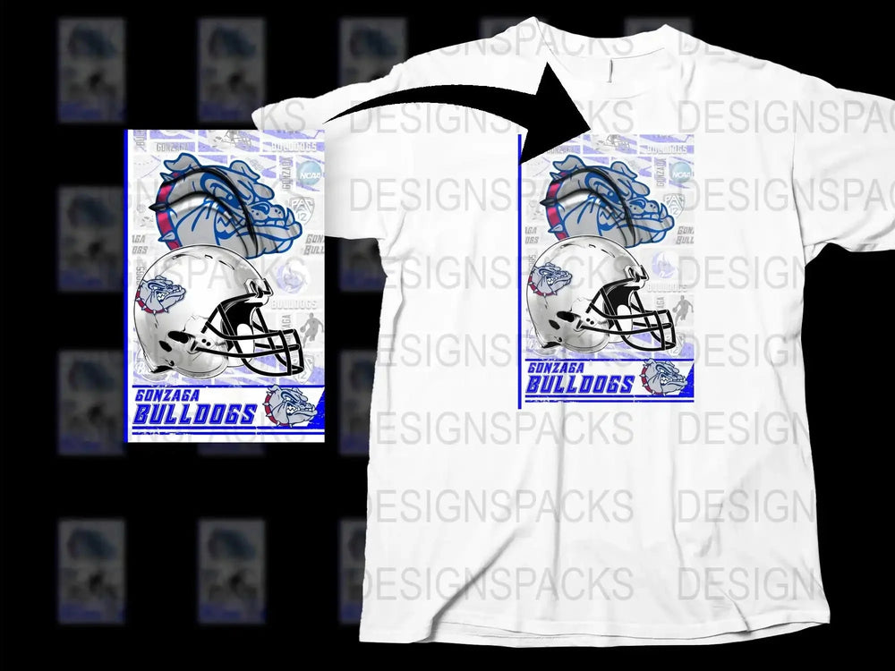 Gonzaga Bulldogs Football Helmet Graphic T-Shirt, Unique Sports Fan Apparel, White Cotton Tee
