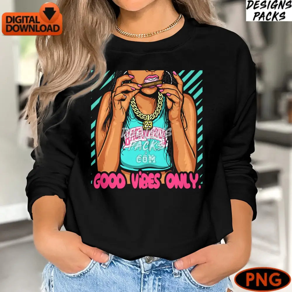 Good Vibes Only Digital Art Colorful Pop Feminine Instant Download Png
