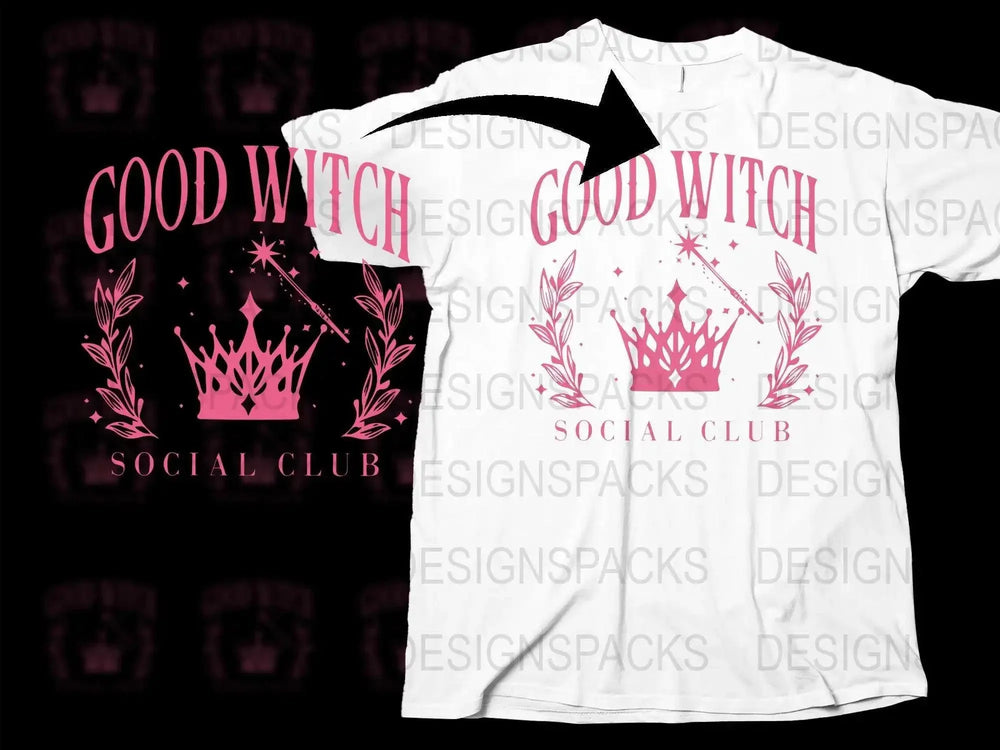 Good Witch Social Club T-Shirt, Pink Crown Graphic, Feminine Fantasy Tee, Witchy Clothing, Unique Gift Idea