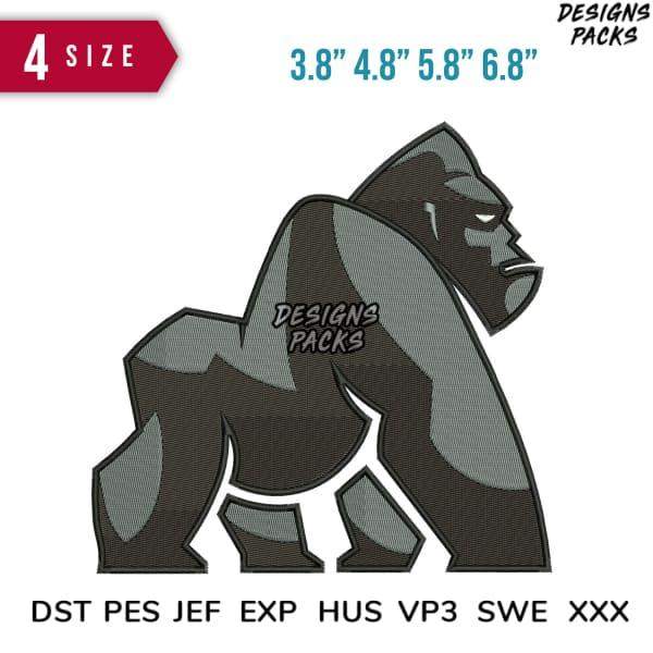 Gorilla embroidery design in 4 sizes, compatible with DST PES JEF formats for instant download