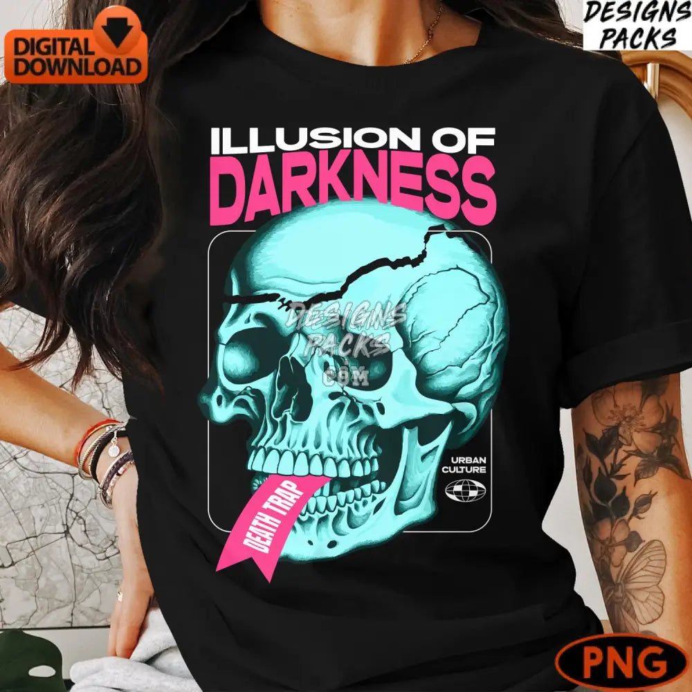 Gothic Skull Art Darkness Typography Bright Pink Ribbon Instant Digital Png Download