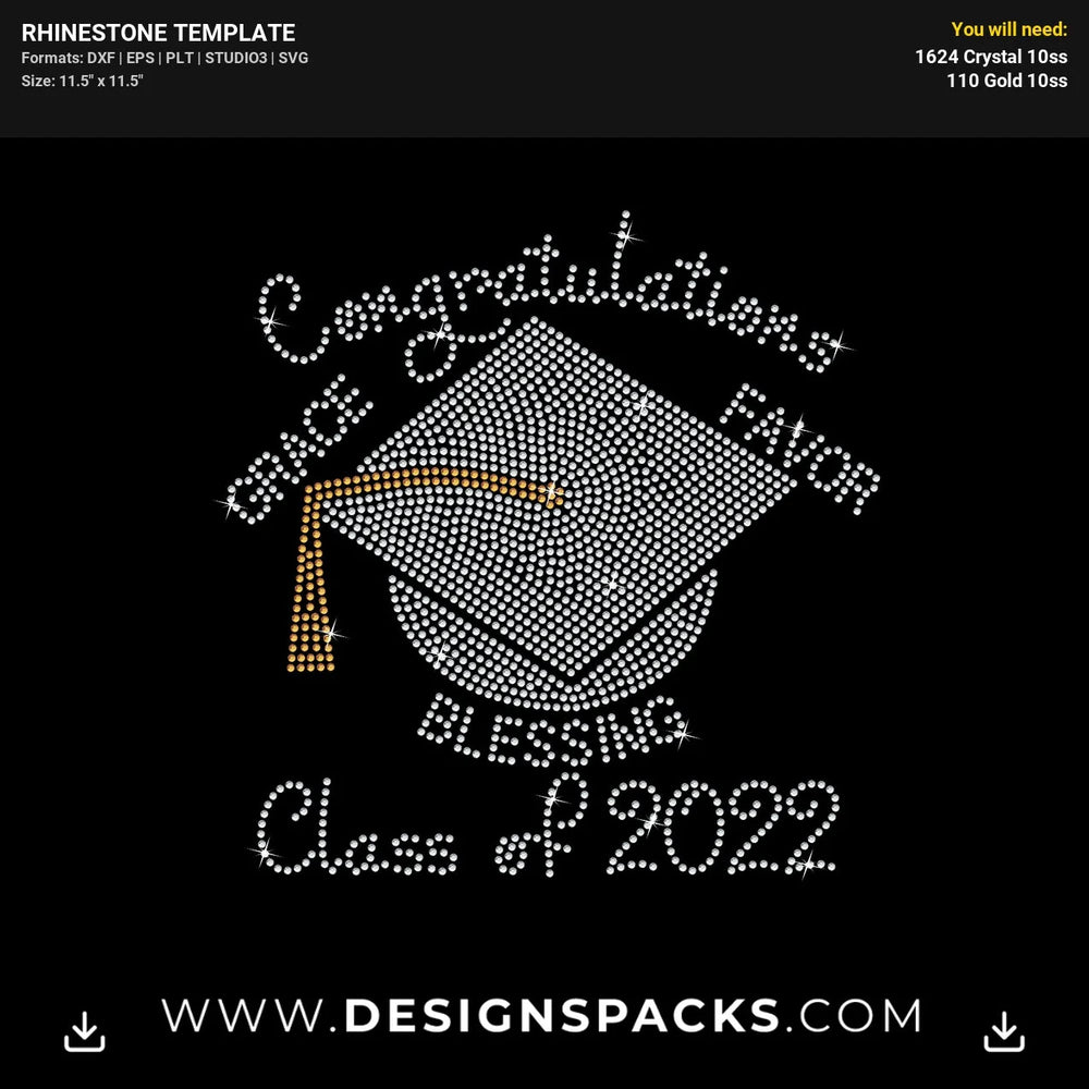 Grad Cap Grace Favor Rhinestone Digital Template