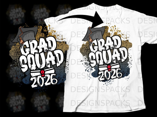 Grad Squad 2026 design with graduation cap and diploma.