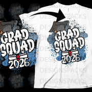 Graduation design with "Grad Squad 2026" text and graduation cap graphic.