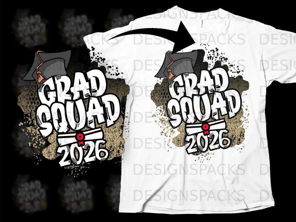 "Grad Squad 2026" text with graduation cap and diploma graphic.