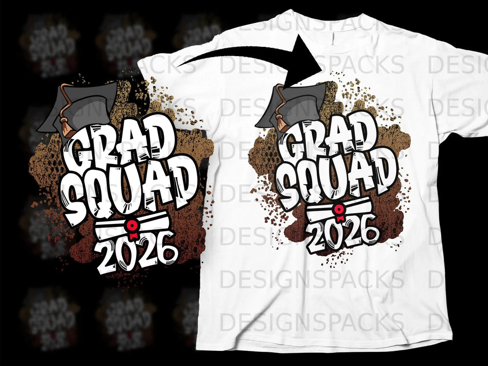 Grad Squad 2026 design with graduation cap and diploma graphic.