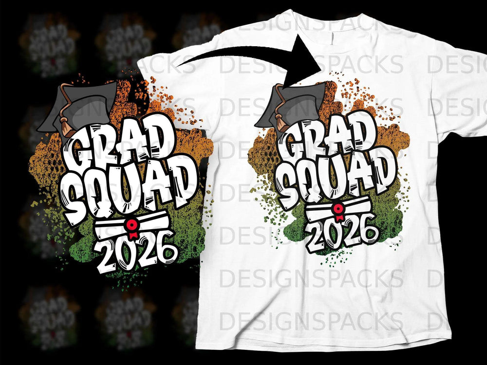 Grad Squad 2026 graduation design with cap and diploma graphic.