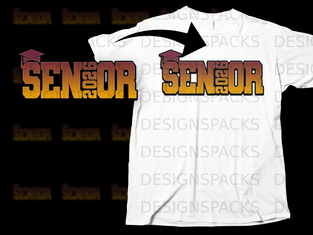 Senior 2026 design with a graduation cap on a white t-shirt mock-up.