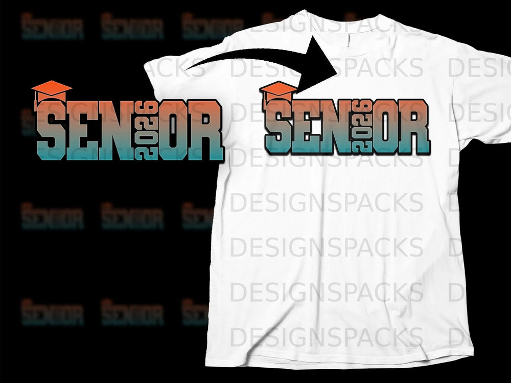 Senior 2026 graphic with graduation cap on a white t-shirt.