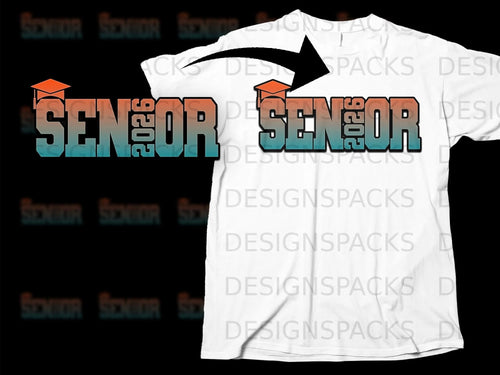 Senior 2026 graphic with graduation cap on a white t-shirt.