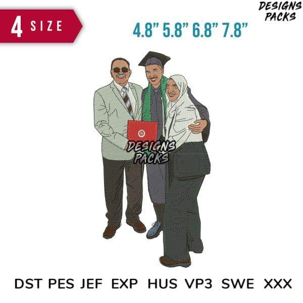 Graduation family embroidery design in 4 sizes, DST PES JEF formats for instant download