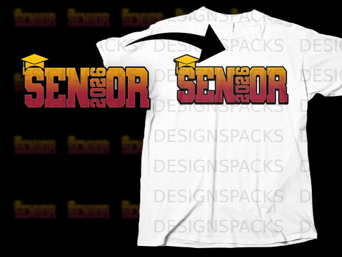 Senior 2026 graphic with graduation cap on a white t-shirt.