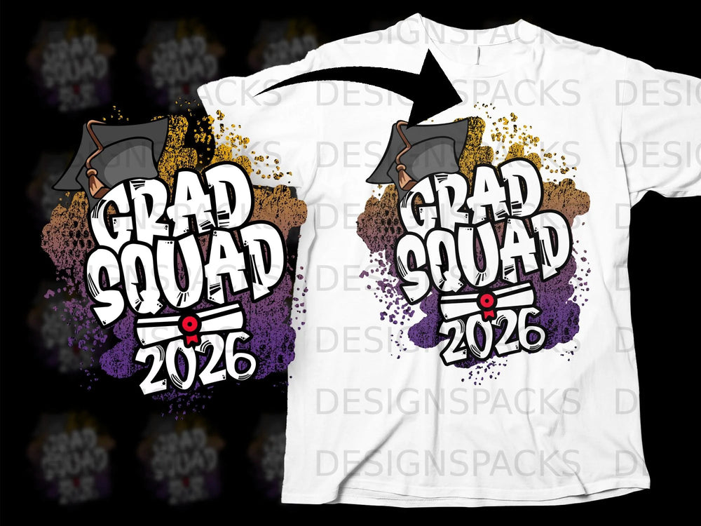 Urban-style graphic with "Grad Squad 2026" text and graduation cap.