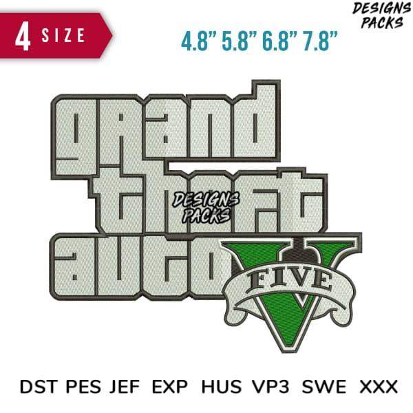 Grand Theft Auto V embroidery design in 4 sizes, DTF/DTG print-ready, PES SVG formats for instant download