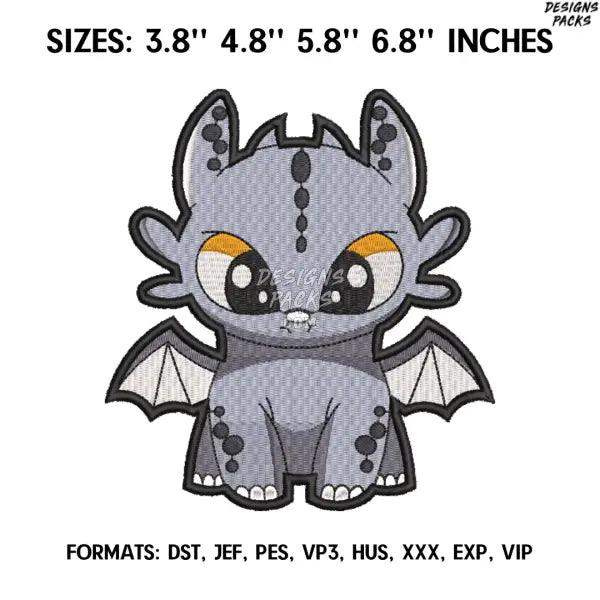 Gray Night Fury Embroidery Design, How To Train Your Dragon Anime Embroidery,. Anime Pes