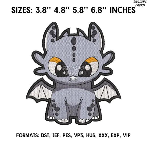 Gray Night Fury Embroidery Design, How To Train Your Dragon Anime Embroidery,. Anime Pes