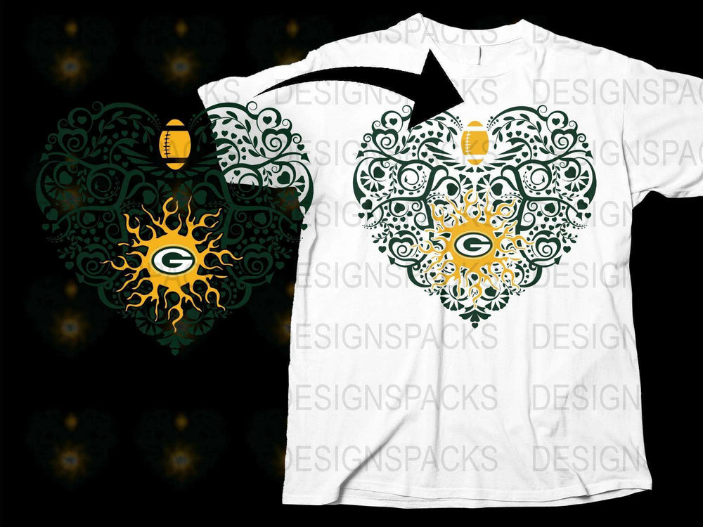 Green Bay Packers Heart T-Shirt, Celtic Knot Design, Football Fan Apparel, Unique Graphic Tee, Gift for Sports Lovers
