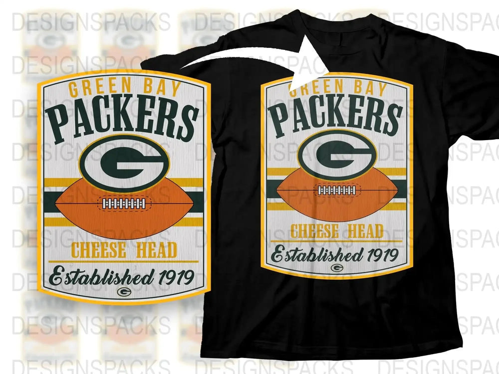 Green Bay Packers Cheese Head T-Shirt, Vintage Football Fan Apparel, Established 1979 Black Tee