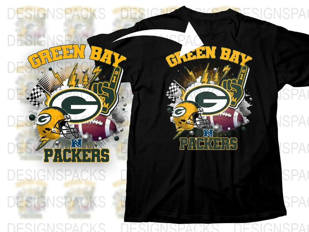 Green Bay Packers T-Shirt, Football Team Fan Gear, Retro Graphic Tee, Black Sports Shirt