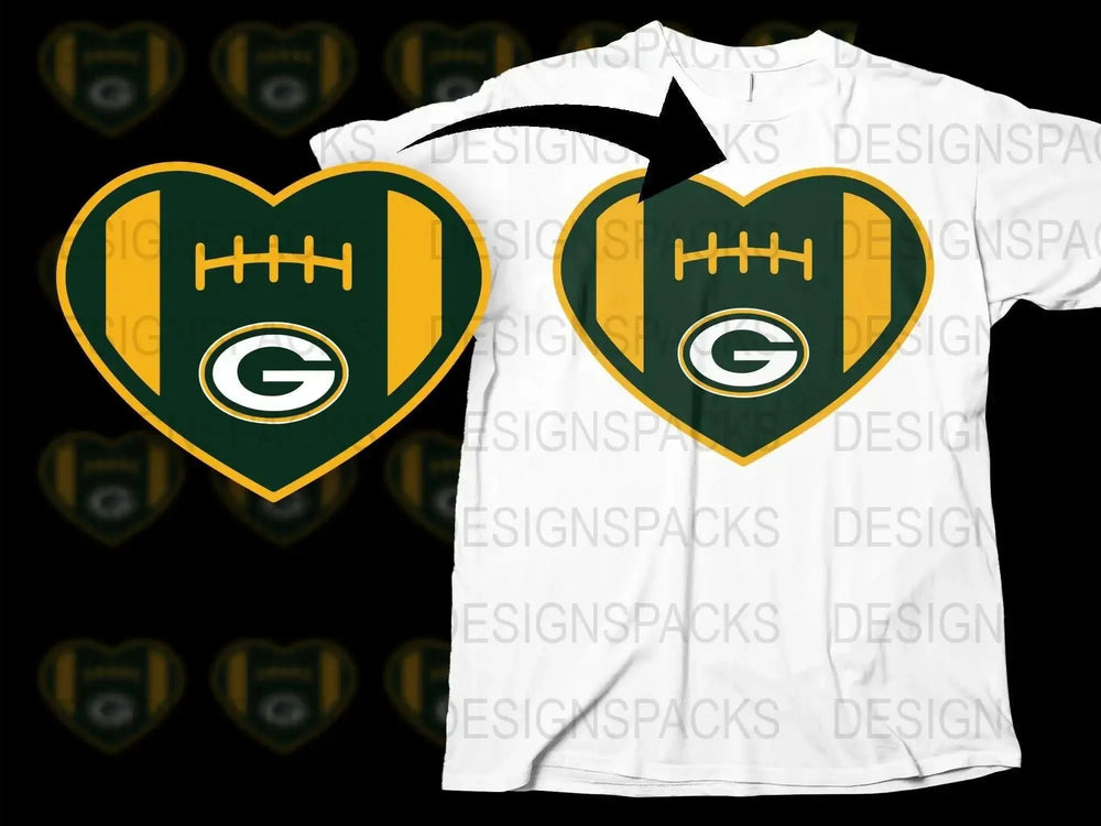 Green Bay Football Heart Graphic T-Shirt, Sports Fan Love, Casual Wear, Unisex Tee, Game Day Outfit, Gift for Fans