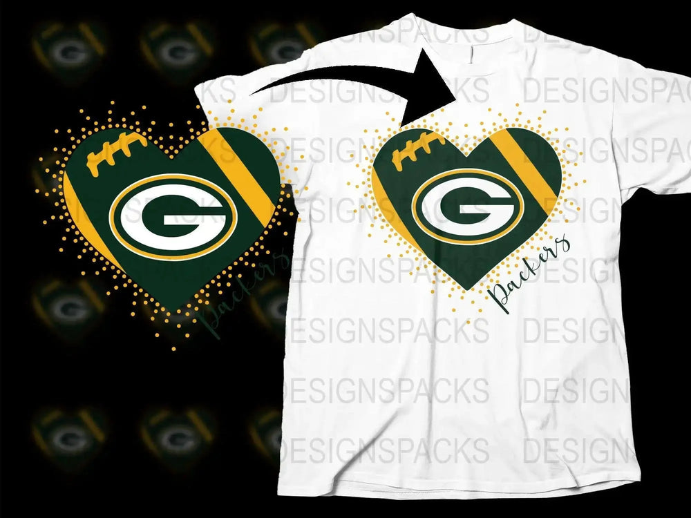 Green Bay Football Heart T-Shirt, Sports Fan Game Day Gear, Unisex Casual Tee