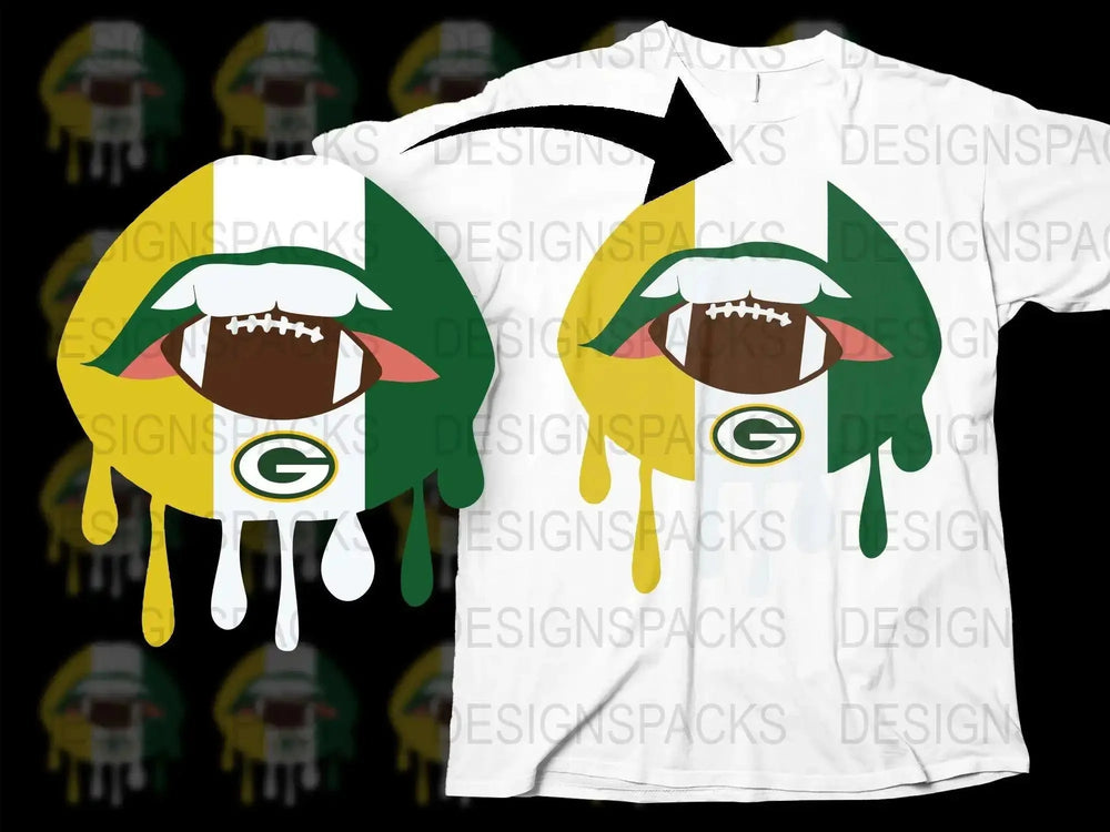 Green Bay Football Themed Eye Dripping Art Graphic T-Shirt, Sports Fan Apparel