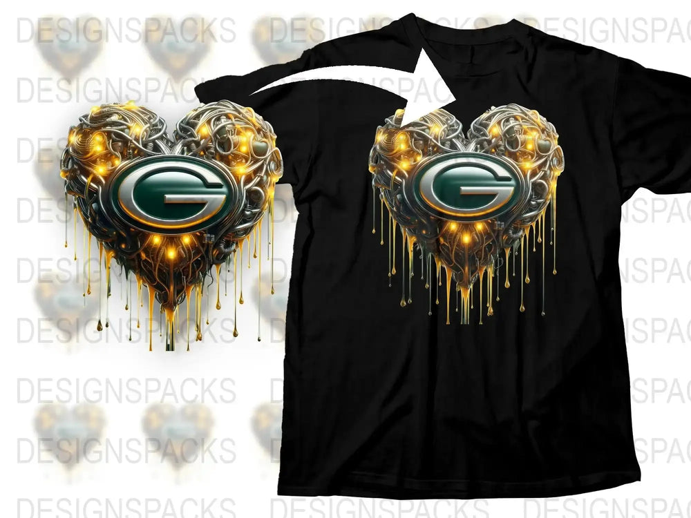 Green Bay Football Heart Design T-Shirt, Sporty Love Graphic Tee, Unisex Fan Apparel