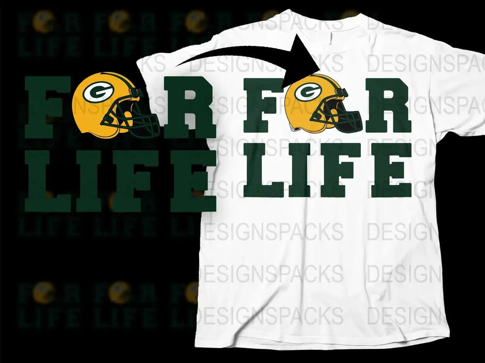 Green Bay Football Fan T-Shirt, For Life Text, Sports Team Support Tee, Casual Wear
