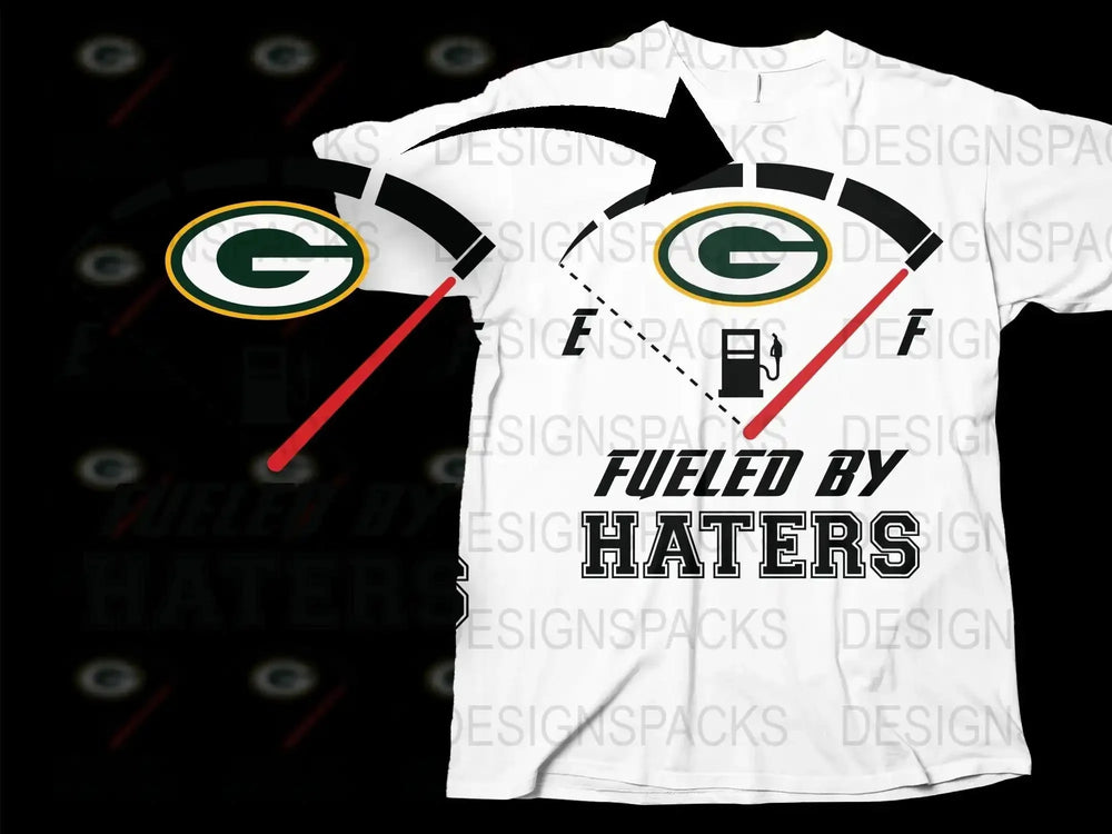 Green Bay Football Inspired T-Shirt, 'Fueled By Haters' Quote, Sports Fan Gift, Tailgate Apparel, Unisex White Tee