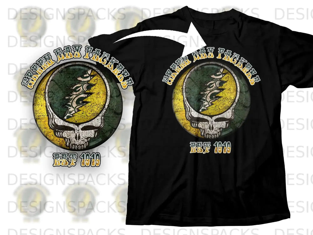 Green Bay Packers Est 1919 Skull Graphic T-shirt