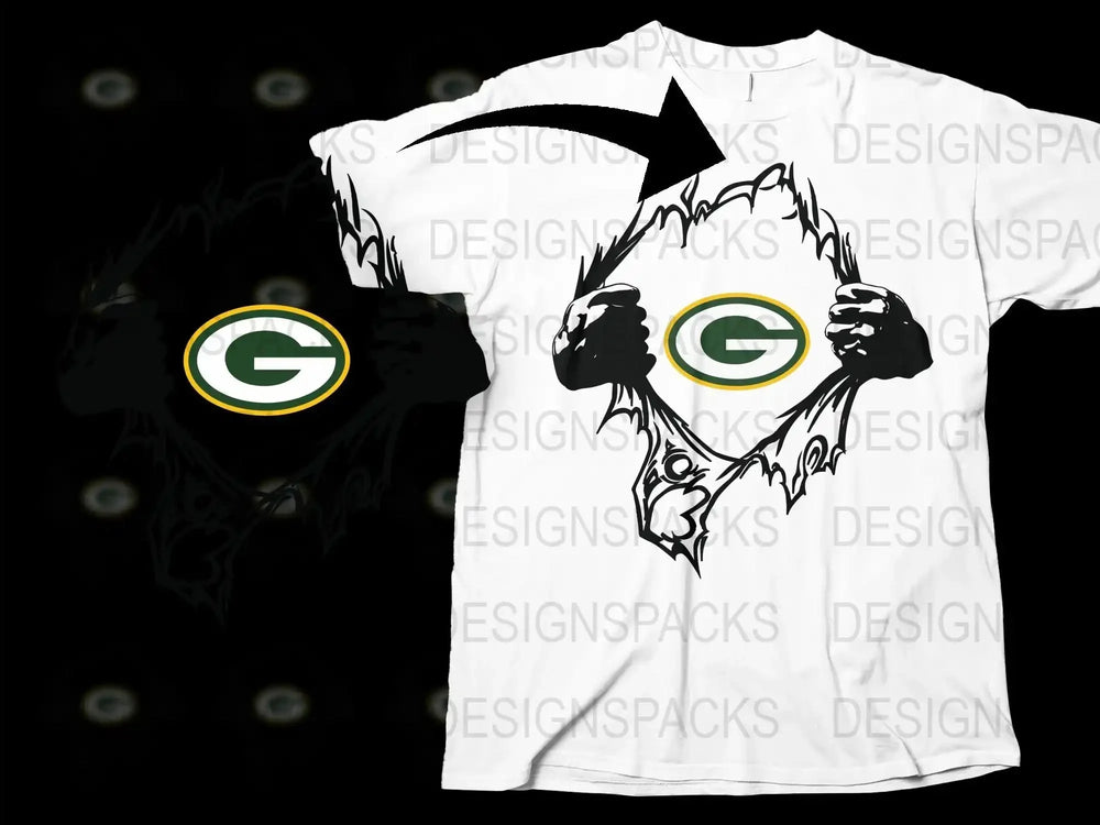 Green Bay Football Team Graphic T-Shirt, White Cotton Tee, Sports Fan Apparel, Unique Design