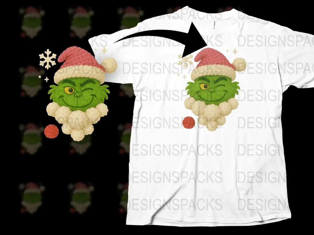 Festive Grinch Face Christmas T-Shirt, Cute Holiday Apparel, Snowflake Design, Unisex Kid and Adult Sizes