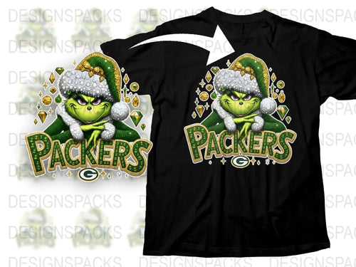Grinch Packers T-Shirt, Christmas Sports Fan Tee, Green Bay Holiday Themed Shirt