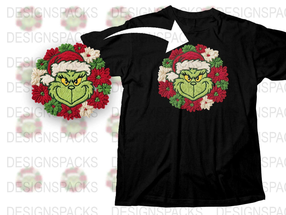 Festive Grinch Christmas Wreath T-Shirt, Holiday Graphic Tee, Unisex Xmas Gift Idea, Casual Winter Apparel