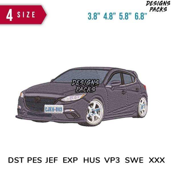 Embroidery design of a car in 4 sizes, compatible with DST PES JEF formats for instant download.