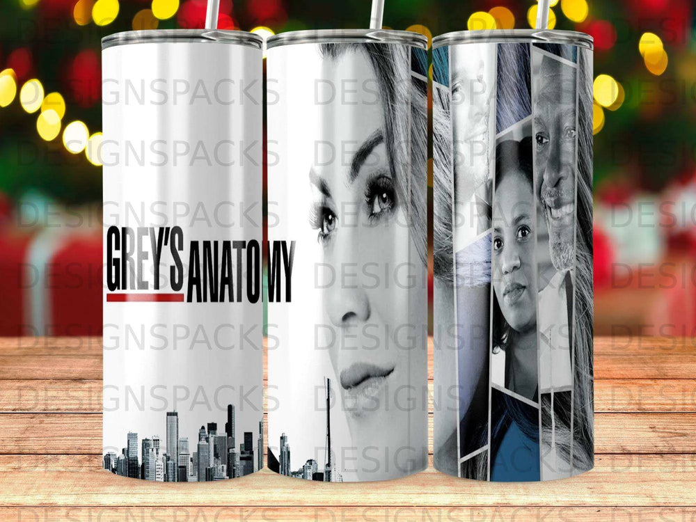 GREY'S ANATOMY Character Faces Cityscape Tumbler Digital Wrap Design