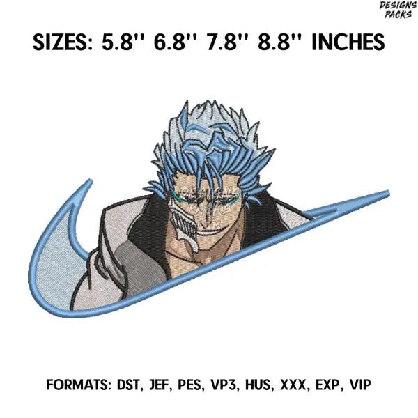 Grimmjow Embroidery Design File, Bleach Anime Embroidery,. Nike Anime Pes Design Brother
