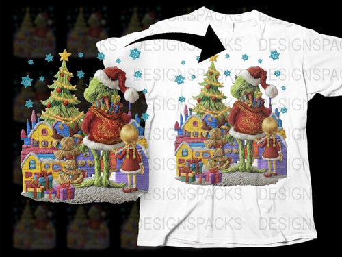 Kids Christmas T-Shirt, Santa Claus Gingerbread House Design, Holiday Apparel for Children, Festive Winter Clothing