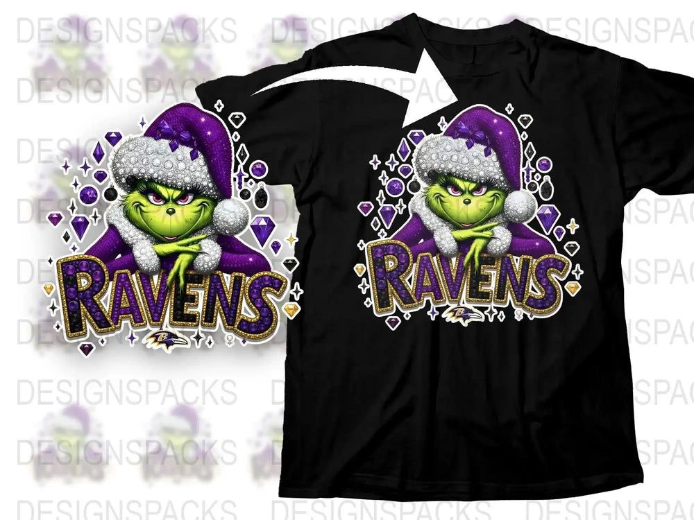 Grinch Ravens T-Shirt, Funny Christmas Sports Fan Tee, Holiday Football Apparel, Purple and White Graphic Shirt
